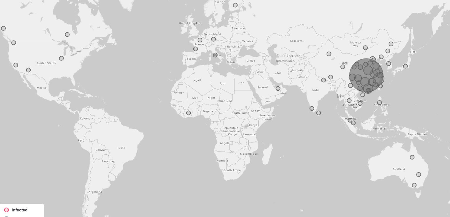 Mapa do coronavírus mostra quase 10 mil casos confirmados espalhados pelo mundo