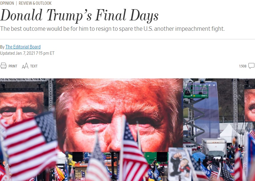 Em editorial, The Wall Street Journal pede renúncia de Donald Trump