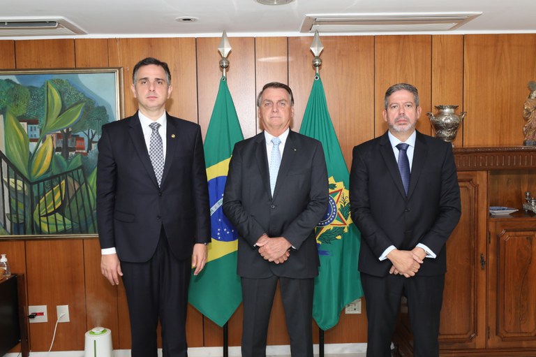 Bolsonaro com Pacheco e Lira. Crédito: Marcos Correa, PR