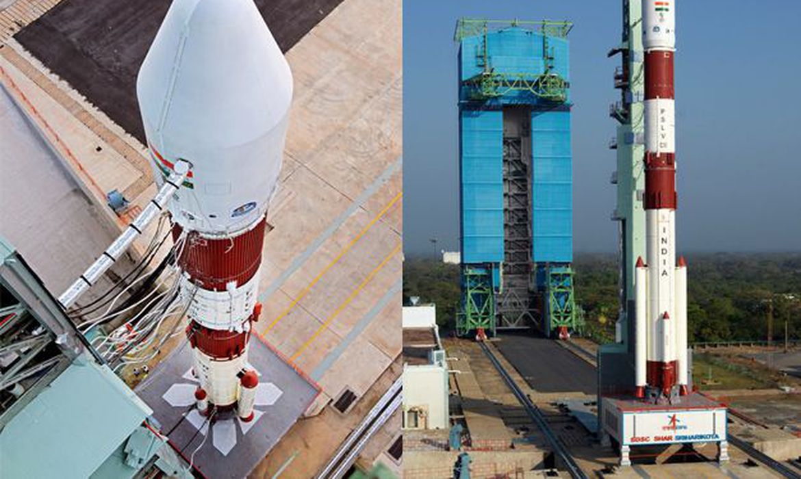 lançamento do satélite 100% projetado no Brasil, Amazonia-1. ISRO