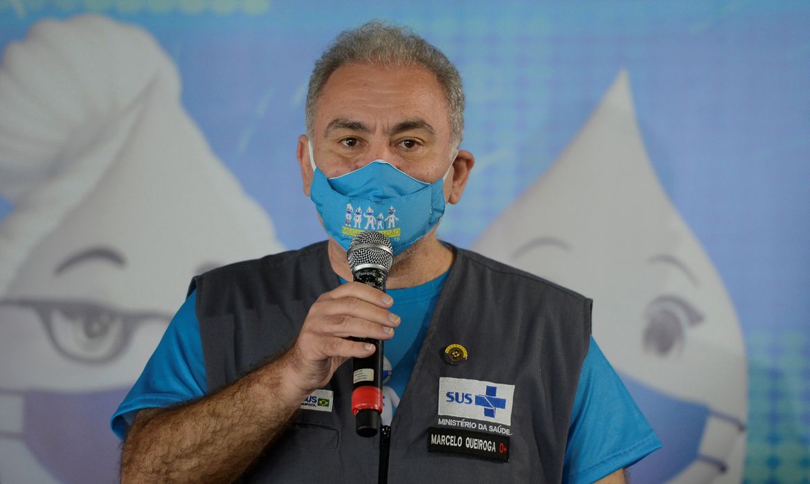 O ministro da Saúde, Marcelo Queiroga fala durante evento Megavacinação Contra a Covid-19, na Cidade das Artes, no Rio de Janeiro