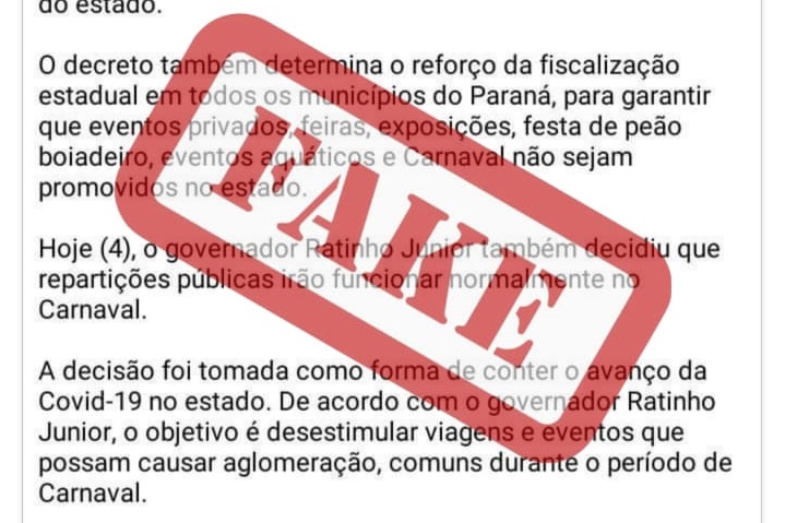 Governo desmente decreto que cancela o Carnaval no Paraná em 2022