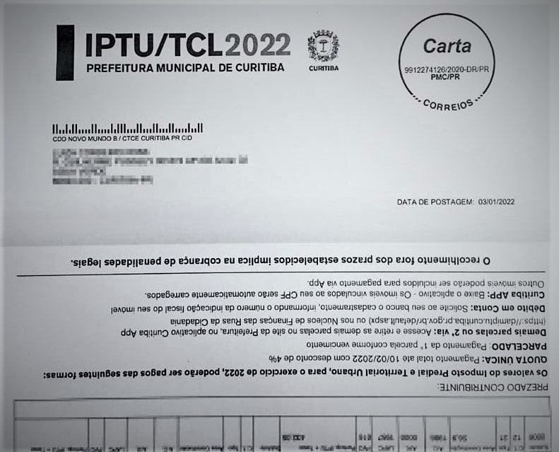 IPTU 2022 pode ser pago à vista com 4% de desconto, em Curitiba